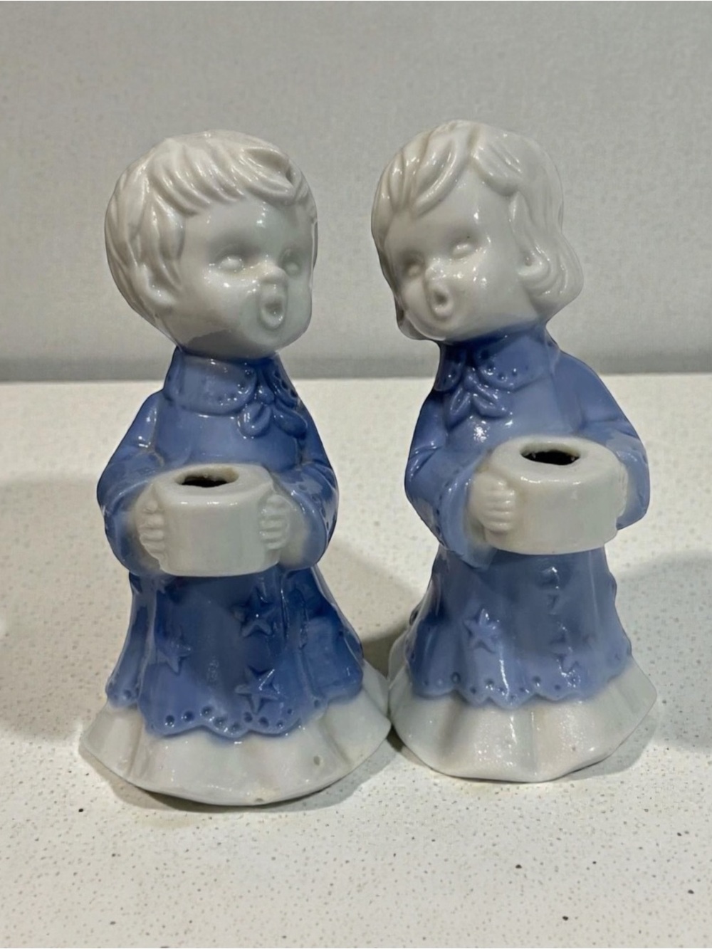 Vintage 1970s Porcelain Ceramic Caroling Boy & Girl Figurine Small Candleholder